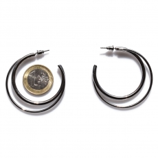 Earrings faux bijoux brass hoops in silver color BZ-ER-00641 compare size to 1 euro coin