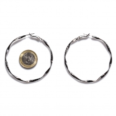 Earrings faux bijoux brass hoops in silver color BZ-ER-00647 compare size to 1 euro coin