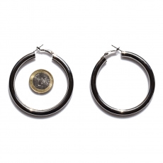 Earrings faux bijoux brass hoops in silver color BZ-ER-00651 compare size to 1 euro coin