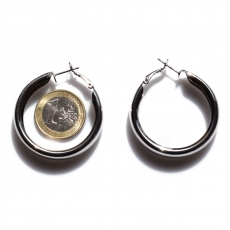 Earrings faux bijoux brass hoops in silver color BZ-ER-00655 compare size to 1 euro coin