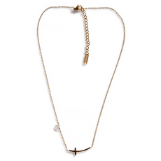 Necklace stainless steel cross with white crystals in gold color BZ-NK-00409 Image 2