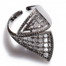 Ring faux bijoux brass long with white crystals in silver color BZ-RG-00459 Image 3