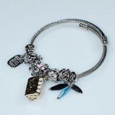 Bracelet faux bijoux brass bag carriage with multi color crystals in silver color BZ-BR-00505 Image 2
