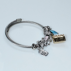 Bracelet faux bijoux brass bag carriage with multi color crystals in silver color BZ-BR-00505 Image 3