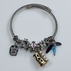 Bracelet faux bijoux brass bag carriage with multi color crystals in silver color BZ-BR-00505 Image 4