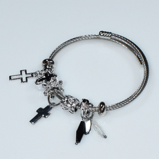 Bracelet faux bijoux brass cross with multi color crystals in silver color BZ-BR-00506 Image 2