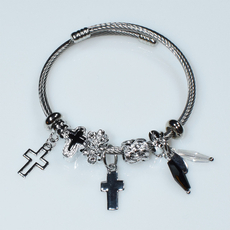 Bracelet faux bijoux brass cross with multi color crystals in silver color BZ-BR-00506 Image 4
