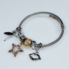 Bracelet faux bijoux brass star lips with multi color crystals in silver color BZ-BR-00507 Image 2