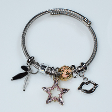 Bracelet faux bijoux brass star lips with multi color crystals in silver color BZ-BR-00507 Image 4