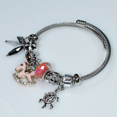 Bracelet faux bijoux brass horse turtle with multi color crystals in silver color BZ-BR-00509 Image 2