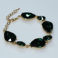 Bracelet faux bijoux brass with green crystals in pale gold color BZ-BR-00511 Image 3