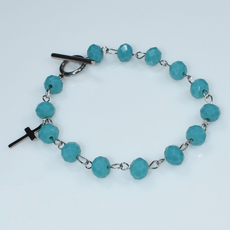 Bracelet faux bijoux brass cross with turquoise crystals in silver color BZ-BR-00512 Image 2
