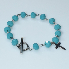 Bracelet faux bijoux brass cross with turquoise crystals in silver color BZ-BR-00512 Image 3