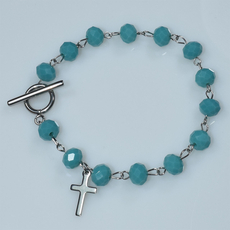 Bracelet faux bijoux brass cross with turquoise crystals in silver color BZ-BR-00512 Image 4