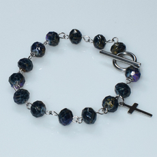 Bracelet faux bijoux brass cross with purple brown crystals in silver color BZ-BR-00513 Image 3