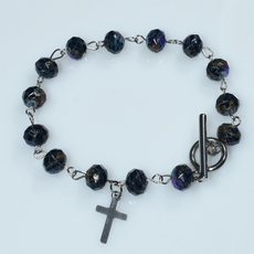 Bracelet faux bijoux brass cross with purple brown crystals in silver color BZ-BR-00513 Image 4