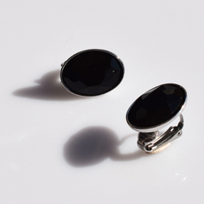 Earrings stainless steel oval clips with black crystals in silver color BZ-ER-00715 Image 3