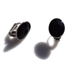 Earrings stainless steel oval clips with black crystals in silver color BZ-ER-00715 Image 4