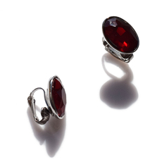Earrings stainless steel oval clips with red crystals in silver color BZ-ER-00717 Image 2