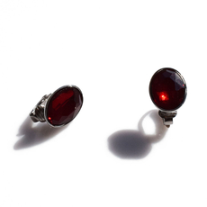 Earrings stainless steel oval clips with red crystals in silver color BZ-ER-00717 Image 4