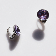 Earrings stainless steel round clips with purple crystals in silver color BZ-ER-00720 Image 2