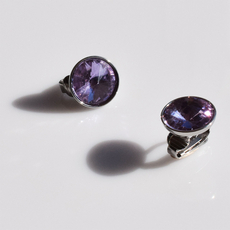 Earrings stainless steel round clips with purple crystals in silver color BZ-ER-00720 Image 3