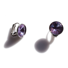 Earrings stainless steel round clips with purple crystals in silver color BZ-ER-00720 Image 4