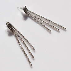 Earrings faux bijoux brass long three rows with white crystals in silver color BZ-ER-00721 Image 2