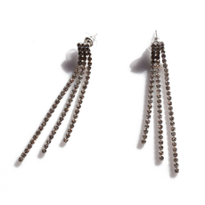Earrings faux bijoux brass long three rows with white crystals in silver color BZ-ER-00721 Image 4