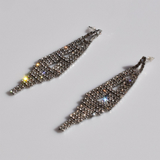 Earrings faux bijoux brass long rhombus with white crystals in silver color BZ-ER-00722 Image 3