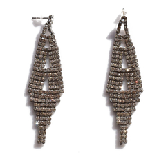 Earrings faux bijoux brass long rhombus with white crystals in silver color BZ-ER-00722 Image 4
