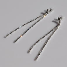 Earrings faux bijoux brass long two rows with white crystals in silver color BZ-ER-00723 Image 3