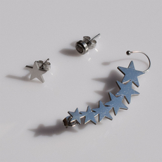 Earrings stainless steel (set of three) that hug the ear stars ear climbers with white crystals in silver color BZ-ER-00728 Image 3