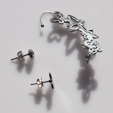 Earrings stainless steel (set of three) that hug the ear butterflies ear climbers with white crystals in silver color BZ-ER-00731 Image 2