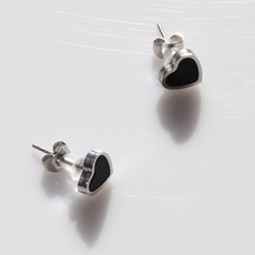 Earrings stainless steel hearts with black crystals in silver color BZ-ER-00733 Image 2