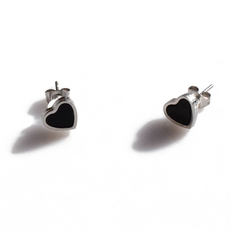 Earrings stainless steel hearts with black crystals in silver color BZ-ER-00733 Image 4