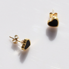 Earrings stainless steel hearts with black crystals in gold color BZ-ER-00736 Image 2