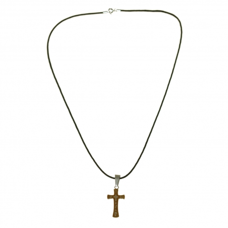 Necklace staineless steel cross in silver and gold color with leather BZ-NK-00211 image 2
