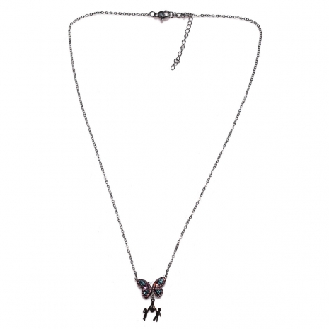Necklace stainless steel butterfly mom boy girl with crystals in silver color BZ-NK-00344 image 3
