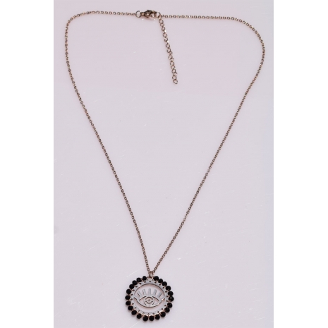 Necklace stainless steel evil eye with black crystals in rose gold color BZ-NK-00354 image 3