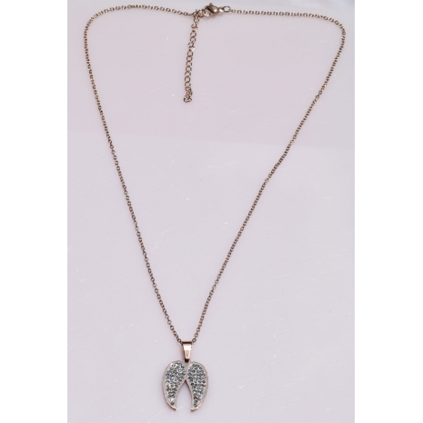 Necklace stainless steel angel wings with white crystals in rose gold color BZ-NK-00359 image 3