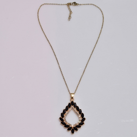 Necklace stainless steel with black and white crystals in pale gold color BZ-NK-00361 image 3