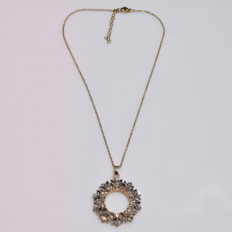 Necklace stainless steel flower with white crystals in pale gold color BZ-NK-00362 image 3