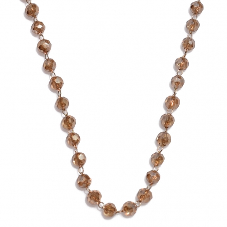 Necklace faux bijoux rosario with honey crystals in pale gold color BZ-NK-00365 image 3