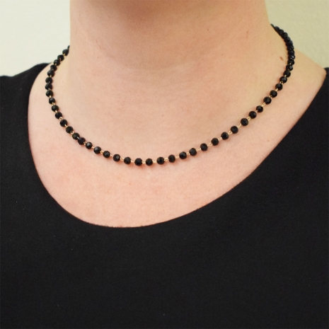 Necklace faux bijoux rosario with black crystals in pale gold color BZ-NK-00366 image 2