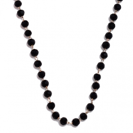Necklace faux bijoux rosario with black crystals in pale gold color BZ-NK-00366 image 3