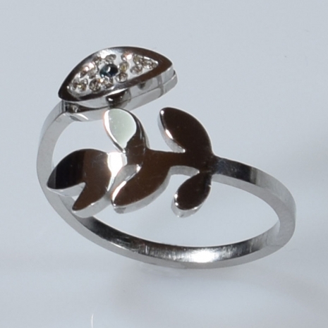Ring stainless steel eye and leaf in silver color with crystals BZ-RG-00296