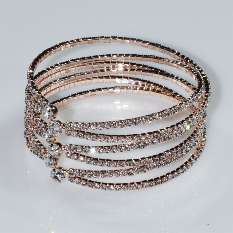 Bracelet faux bijoux brass bangle with white crystals in rose gold color BZ-BR-00467 Image 2