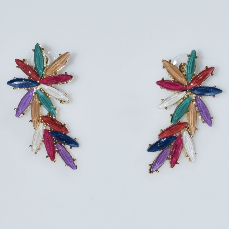 Earrings faux bijoux brass flower with multi-color crystals in gold color BZ-ER-00610 Image 2