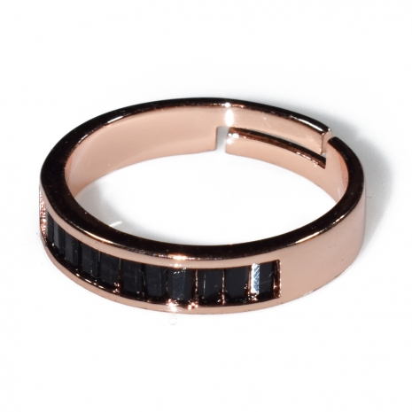 Δαχτυλίδι φο μπιζού βεράκι σειρέ με μαύρους κρυστάλλους σε ροζ χρυσό χρώμα BZ-RG-00414 Εικόνα 2